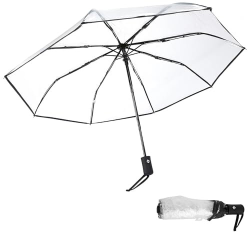 Otufan Mini Regenschirm - Transparenter Regenschirm - Taschenschirm Mit 7 Edelstahl Rippen - Mit Automatischer öffnungs- Und Schließfunktion Regenschirm Für Erwachsene Und Kinder