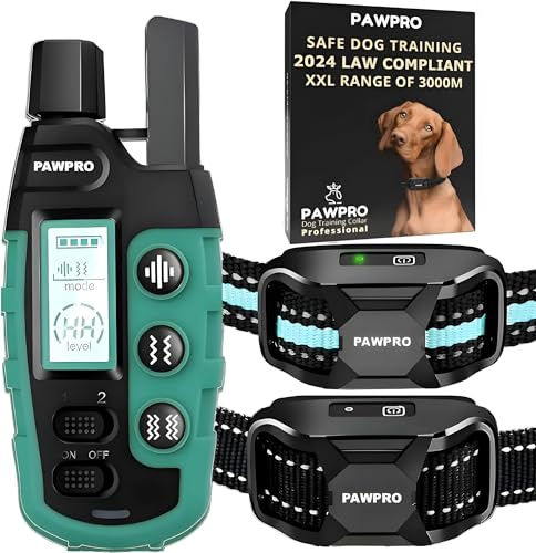 PAWPRO Collare da Addestramento per Cani | Portata XXL di 3000 m | Conforme Nuova Legge Benessere Animali 2024 | 3 moda Beep, Vibrazione, Boost Vibrazione | Per cani di Tutte le Taglie (2 Collari)