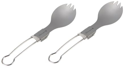 MAGICLULU 2Pcs Folding Sporks Lightweight Titanium Camping Cutlery Compact and Sturdy for Outdoor Dining Hiking and Picnics