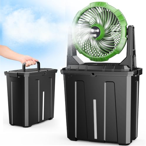 Ausic Ventilador de nebulización portátil – Cubo de 9 L, ventiladores de exterior de 10 pulgadas para patios/campamento/playa/golf, etc., ventilador de refrigeración de agua de piso recargable por USB