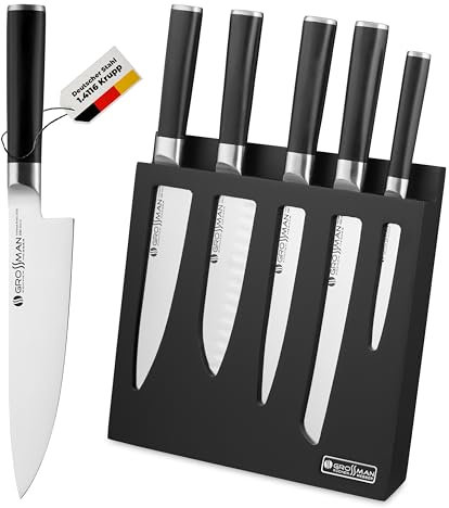 GROSSMAN® Duncan - Set di 5 coltelli con blocco | Lame in acciaio inossidabile tedesco | Set di coltelli da cucina (nero profondo | nero profondo, 5 pezzi)