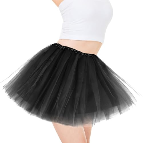 Jupe Tutu en Tulle, Tulle Jupe Tutu 4 Couches Doublée d'une Ballet Moelleux Parfait Fêtes Costumées pour Halloween Marathon Course (FR/ES, Alpha/Lettres, M, Taille Normale, Taille Normale, Noir)