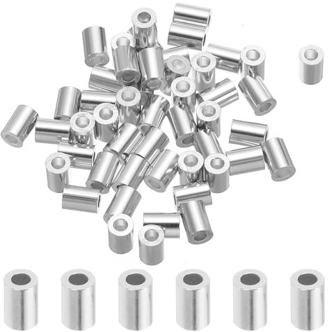 sourcing map 5/64 2mm Aluminum Crimping Loop Sleeve Single Round Ferrule 7mm Height, Silver 50pcs
