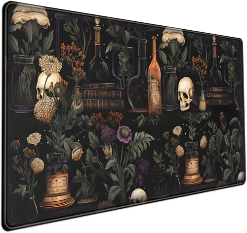 Vintage Aesthetic XL Extended Large Gaming Mouse Pad - Black Academia Mystical Green Plant Design - Computer Laptop Keyboard and Mouse Mat Desktop Protector - 31.5 x 15.8 in