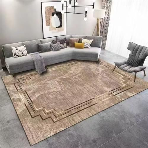 ROSURUG Teppich Für Wohnzimmer Orientteppich Wohnzimmerteppich mit Linienrand-Design, Kristall-Samtstoff ist leicht zu reinigen Rugs for Living Room(Braun 90X160cm)