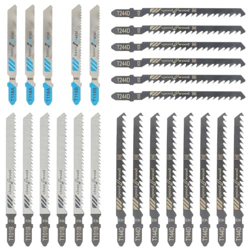 HUAREW 25 Pezzi Set di lame di lame per seghetto alternativo Wood and Metal, di lame per seghetto alternativo con attacco a T, con scatola di conservazione