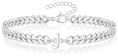 Angelra Silver Initial Cuban Link Chain Bracelets for Men Christmas Gifts - Meaningful Letter Bracelet for Women, Unique Father's Day Gifts for Husband Dad Grandpa Brother Friend