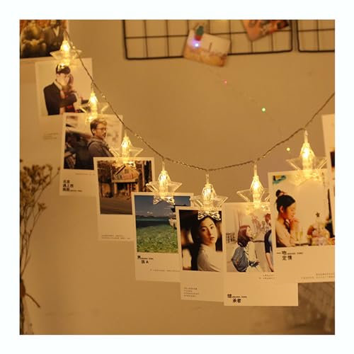 Guirlande Lumineuse à LED avec Pinces Photos, Fil de cuivre, Guirlande Lumineuse Suspendue, Clips en Forme d'étoile, Affichage Photo, Lampe d'ambiance Cadeaux, Noël, Chambre, fête d'anniversaire, fe