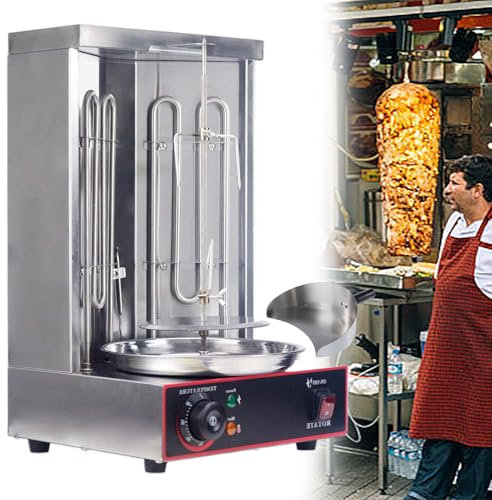 GESAIDES Máquina para Asar Shawarma Eléctrica, Máquina para Doner Kebab, Máquina para Asar Gyro Vertical, Máquina para Asar Pollos de Acero Inoxidable, con Bandeja Recolectora de Carne