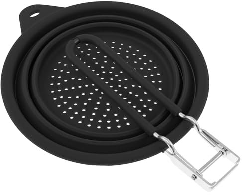 Colador plegable de silicona con mango resistente al calor plegable colador colador paso bajo para lavavajillas colonizadora segura para cocinas para el hogar/RV(negro)