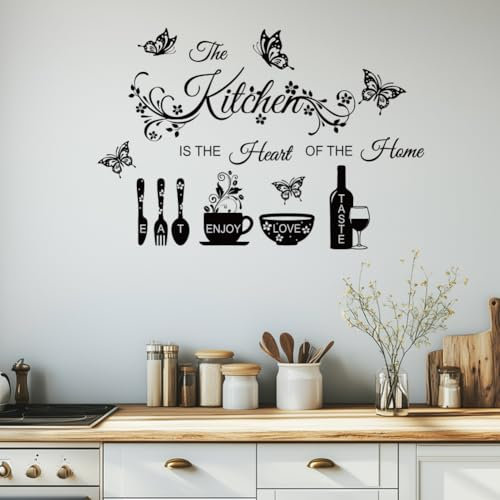 ANATTASOUL Pegatinas de Pared Utensilios de Cocina y Mariposa Vinilos Decorativos Adhesivos Pared Cocina Dormitorio Salón Comedor Baño(1pcx96x30cm+1pcx60x38cm)