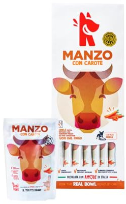 Cibo per cani al manzo naturale, 14 buste x 700g, monoproteico e senza cereali e conservanti, pappa fresca casalinga, Made in Italy, adatto a tutte le razze e taglie