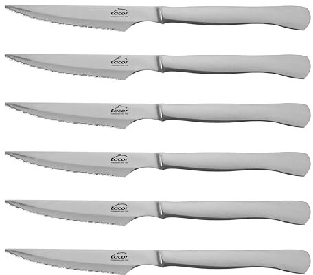 LACOR - 38241 - Set de cuchillos Monoblock,Filo serrado,Acero inoxidable, 6 piezas, 22 cm, Mango ergonómico