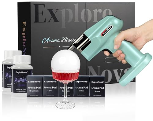 Cocktail Machine with 5 Aroma Pods, Edible Bubble, Cocktail Bubble Smoke Gun, Whiskey Smoker Kit, Perfect for Bar, Party and Home, Excellent Gift for Dad and Husband - Cyan