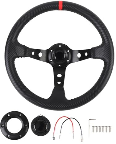 Racing Volant 14 pouces Universal Fibre de carbone Look Sport Wheel avec bouton de klax (Rouge)