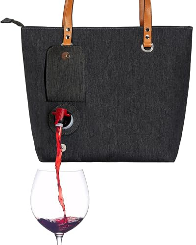 Insulated Wine Cooler Bag with Hidden Dispenser – Portable Wine Cooler Bag for Beach, Travel & Picnics, Stylish Wine Carrier for Wine Lovers & Mums, Black