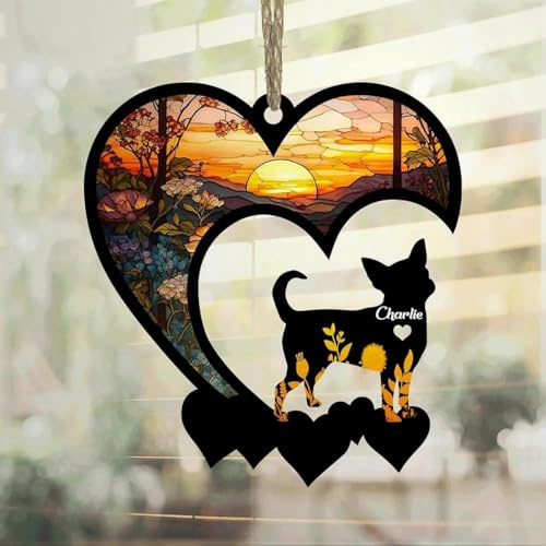 Luckluccy Chihuahua Suncatcher,Personalized Chihuahua Memorial with Name,Chihuahua Loss Suncatcher,Dog Remembrance Gift,Dog Memorial Ornament,Loss of Dog Sympathy Gift