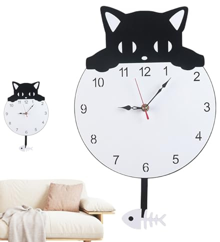 dzqad Katzenuhr Mit Wackelndem Schwanz - Leise Analoge Uhr,Wanddeko Ohne Ticken Dekoaccessoire Mit Beweglichem Schwanz Für Kinder Mädchen Jugendliche Schlafzimmer Wohnzimmer Küche