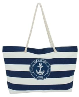 XXL Strandtasche » Maritime Streifen und Anker in blau/weiß » große Familien Handtasche ca. 66 x 40 cm » Maritim Optik Tasche » Badetasche mit Reißverschluss