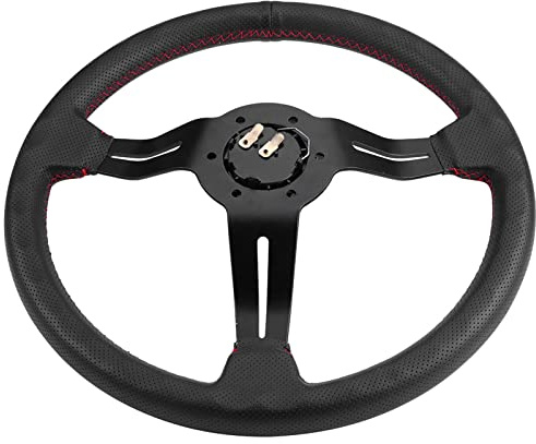 Qcwwy Volant, 350Mm Cadre en Aluminium Volant de Course en Cuir perforé Noir pour Voitures Universelles