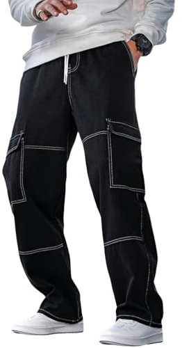 Oanviso Jeans de Ajuste Relajado de Hombre Cargo Pantalones Vaqueros Holgados Denim Jean Y2K Hip Hop Pantalone con Bolsillos Elasticos Pantalón