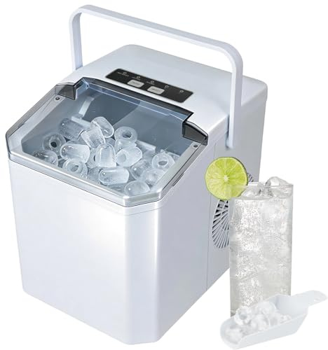 Ice Maker Machine Portable Countertop 2 Bullet Ice Sizes Cubes in 6 Minutes 14KG in 24H with Scoop Basket Self-Cleaning for Home Kitchen Office Party Bar RV (White)