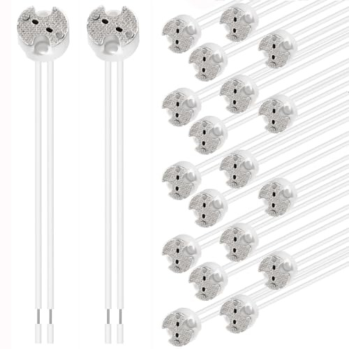 20 Stück 12V LED Sockel MR16 GU5.3 Fassung mit 15cm Silikonkabel, MR16 GU5.3 Keramik Fassungen Halogenlampenbirne Keramikstecker Drahtadapter für MR11 G4 GU4 G6.35 Max 100W Halogen und LED Lampen