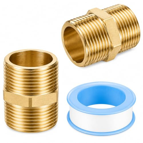 2 Stück Doppelnippel 3/4 Zoll(Ø25mm),Messing Doppelnippel Fitting G3/4 (Ø25 mm) Verbindungsstück Muffe Adapter Gewindefitting mit Gewindedichtband für Trinkwasser Wasserleitung
