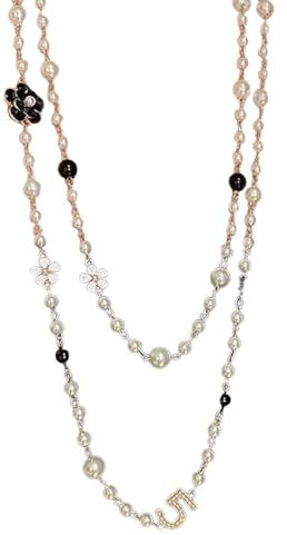 Pärlhalsband - Multi strandLayered Design, Vintage halsband imiterade ädelstenar, Smycken Lång tröja kedja, polerad rund syntetisk pärlsträng | Modeplagg för kvinnor och flickor