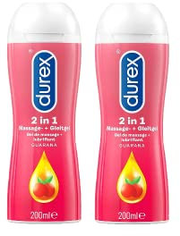 Durex Gleitgel Play 2-in-1 Massage Guarana - Wasserbasiertes Gleitmittel mit anregenden Guaranaextrakten für sinnliche Liebesmassagen, (2 x 200 ml), 400 ml