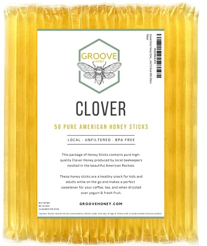 Clover Honey Sticks for Tea, Travel & Snacks - Premium Grade Pure Honey Packets are Farm Fresh from US Beekeepers - Each Honey Straw is full of Flavor that You'll Love - A Great Gift Idea (50)