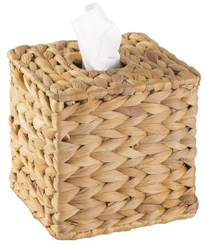 Vintiquewise Water Hyacinth Wicker Square Tissue Box Cover, Brown