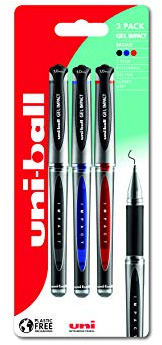 uni-ball UMN-153S Gel Impact Rollerball Pens. Premium Broad 1.0mm Ballpoint Tip for Super Smooth Handwriting, Journaling, and Note Taking. Fade & Water Resistant Uni Super Ink. Pack of 3 Assorted