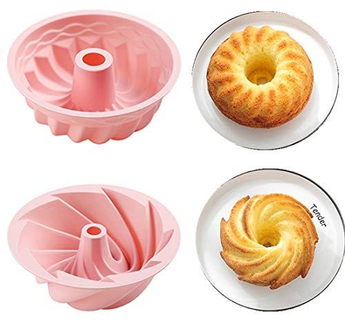 xingmo 2pcs 6 inch Spiral Cake Pan,Silicone Fluted Cake Bread Pans Bakeware DIY Mould (Pink)