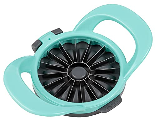 PrepWorks by Progressive Dishwasher Safe 16-Slice Thin Apple Slicer and Corer with Attached Safety Cover (Turquoise)