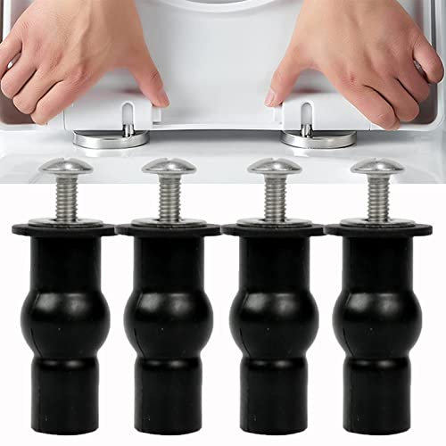 4 Pack Toilet Seat Screws Universal Toilet Lid Seat Hinges Bolts Toilet Seat Fittings Toilet Seat Hinges Expanding Rubber Top Nuts Screw Fixings WC Blind Hole Fittings, Black (LUOSIU-5)