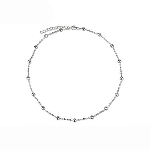 IMINI 5mm Bead Ball Necklace Stainless Steel Choker Pendant Necklaces for Women Girls Teens Minimalist Vintage Beaded Link Fashion Punk Simple Jewelry Gifts Bff Birthday Chain Adjustable 17+2 Inches