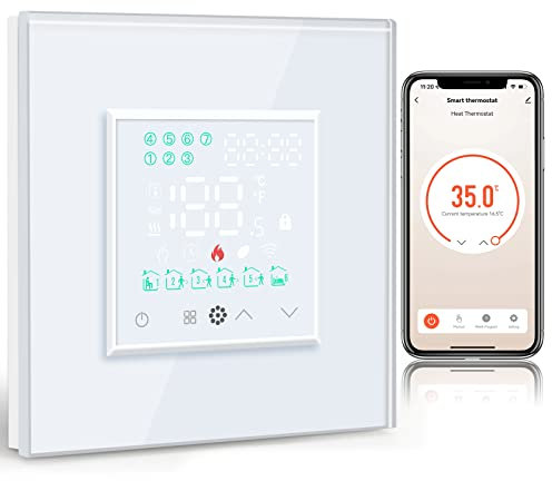 BSEED Intelligenter Thermostat, weiß, für elektrische Fußbodenheizung, kompatibel mit Alexa und Google Home, WiFi-Temperaturregler 16 A Alexa, neutraler Draht erforderlich