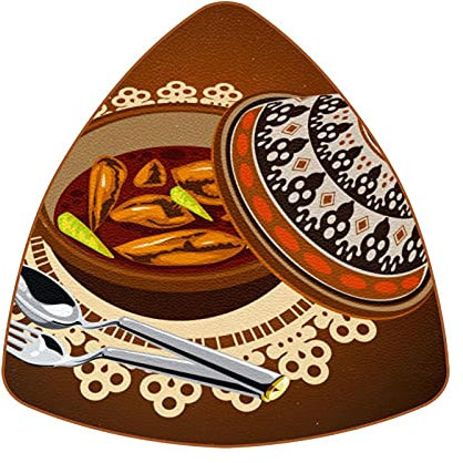 Sambal Lot de 6 dessous de verre triangulaires réutilisables Motif poulet tajine avec pot d'olives