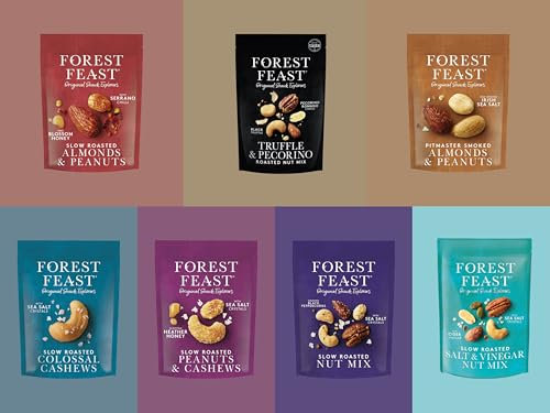 Forest Feast Slow Roasted Nut Mix 7x120g Packs - Each A Different Flavour. Including; Almond Nuts, Honey Roasted Cashew Nuts and Salted Peanuts (Savoury Snacks/Bulk Snacks).