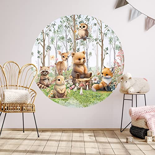 WANDKIND Waldtiere Wandtattoo Kinderzimmer RUND V409 | handgezeichnet | AUFKLEBER Kindergarten | Babyzimmer Wandsticker Wanddeko Dekoration Abenteuer im Wald (100 x 100 cm)