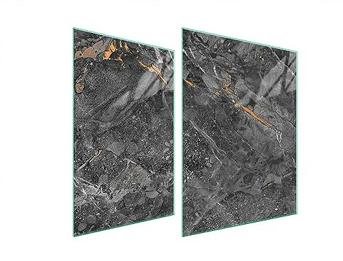 TMK ArtDeko Herdabdeckplatte 2 Teilig 30x52 + 40x52 cm - Spritzschutz Herdabdeckung – Herdschutz aus Sicherheitsglas – Robust, Hygienisch & Rutschfest– Schutz für Induktion, Ceran, Gas & Elektro