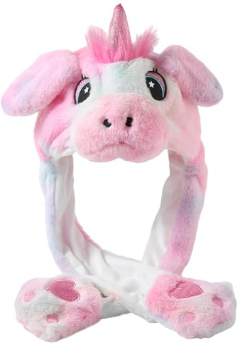 Focupaja Ohren Bewegender Hut Tier Cosplay Hut Cartoon Springmütze Ohren Pop Up Halloween Weihnachten Lustige Mütze Erwachsene