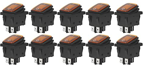 Interrupteur à Bascule, IP55 étanche 30A 4 Broches Interrupteur à Bascule AC 125V 250V Contact argenté Solide Retour Poussoir 10 Pièces pour Bateau (ORANGE)
