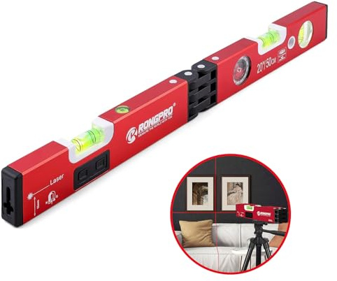 RONGPRO 20Inch Foldable Level with Magnetic and 30Ft Laser Leveling Line, Aluminum Alloy Multi-function Leveler Tool for Woodworking,Picture Hanging,Home Renovation - 90°/180°Bubbles.