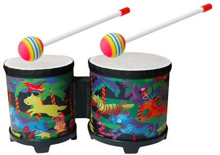Colcolo Musik-Erleuchtungstrommel, afrikanische Handtrommel mit Holztrommelstöcken, zum Üben von Bongos, Bongo-Trommel-Set für Kinder, Kinder und Erwachsene, Tier