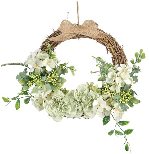 Frühlingskränze Für Die Haustür Osterkranz 33 cm Hängender Haustürkranz Künstlicher Blumenkranz Mit Grünen Blättern Sommerkranz Für Heimdekoration Grün