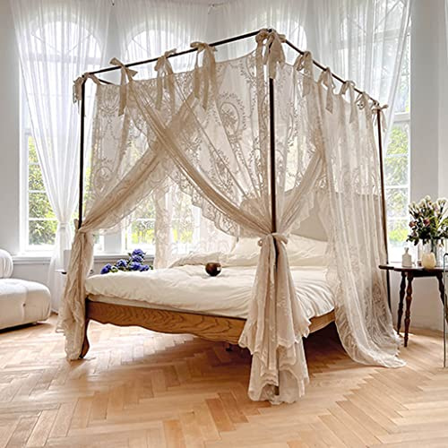 Elegante Spitze, Prinzessin, 4 Eckpfosten, Moskitonetz, romantisch, für Mädchen und Frauen, Bettvorhang, Baldachin für Erwachsene, Hochzeit, Schlafzimmer, Kinderzimmer, Dekoration