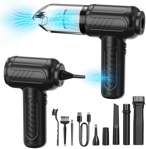 VEGREM Elektrischer Staubgebläse mit 3 Gang, 110.000 U/min, 4000 mAh, 2-in-1 Druckluftspray Handstaubsauger,mit Düsen,Tastatur Reinigungsset und USB-Ladekabel, Geeignet für PC, Laptop, Sofa
