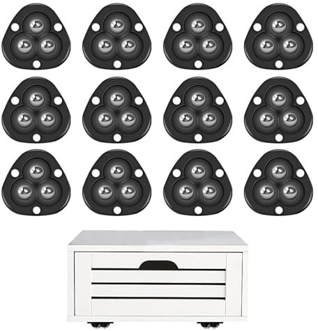 LightBeacon 12 Piezas Ruedas Giratorias Pequeñas, Ruedas para Muebles, 360 Grados Ruedas Giratorias Autoadhesivas, 3 Acero Bola Ruedas Muebles, Mini Rueda Universal para Muebles Pequeños, Negro